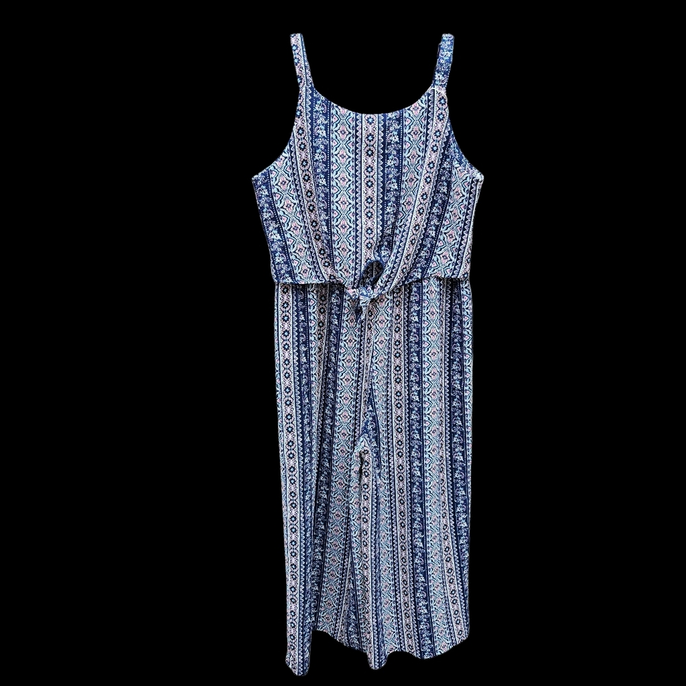 Knit Works Blue Patterned Sleeveless Jumpsuit Girls Size 14